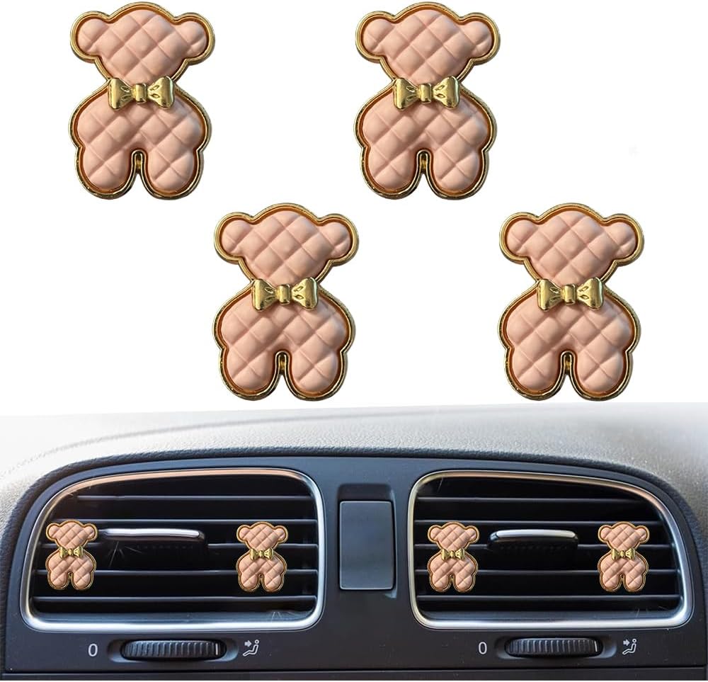 4PCS Cute Bowknot Bear Air Vent Clips Car Accessories, Creative Animal Car Air Freshener Vent Clip Auto Fragrance Diffuser Perfume Clips Air Conditioner Outlet Decorations (Pink)