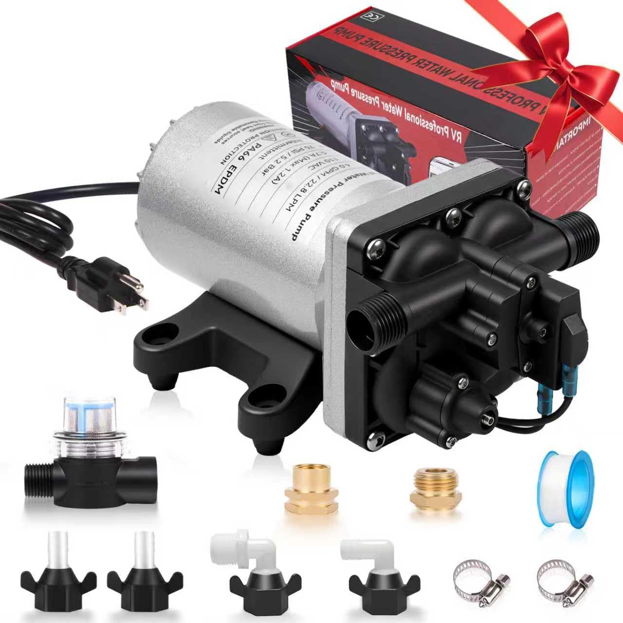 Photo 1 of [Upgraded Version] 110V AC Fresh Water Pump, 6GPM 75 PSI Self-Priming Diaphragm Water Pump with Power Plug, Pressure Switch, Brass Connector and Strainer, for Kitchen Bathroom Garden Hose