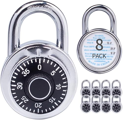 Candados de combinación con cuerpo de metal, uso en interiores para taquillas de gimnasio y casillero escolar, Negro, paquete de 8