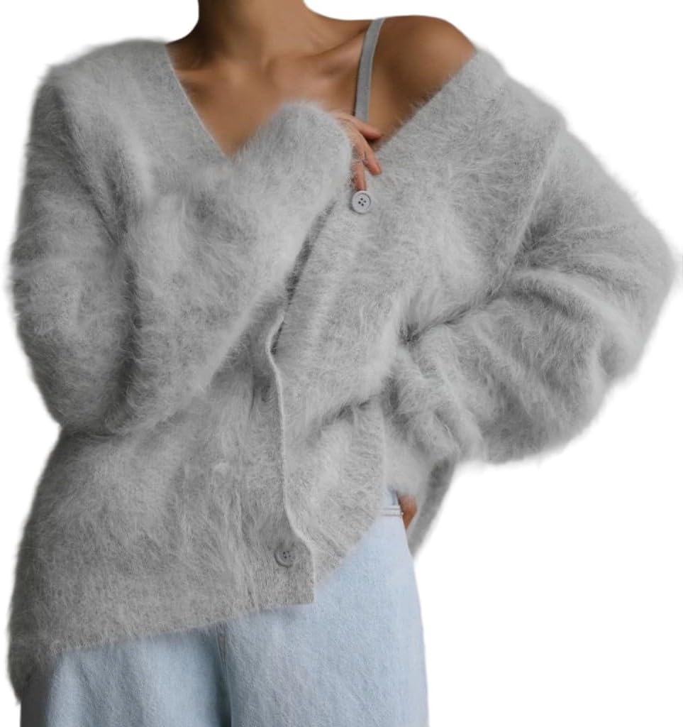 Baggy V Neck Sweater Cardigan for Women Long Sleeve Loose Fit Open Front Button Up Knitwear 2025 Fall Outwear