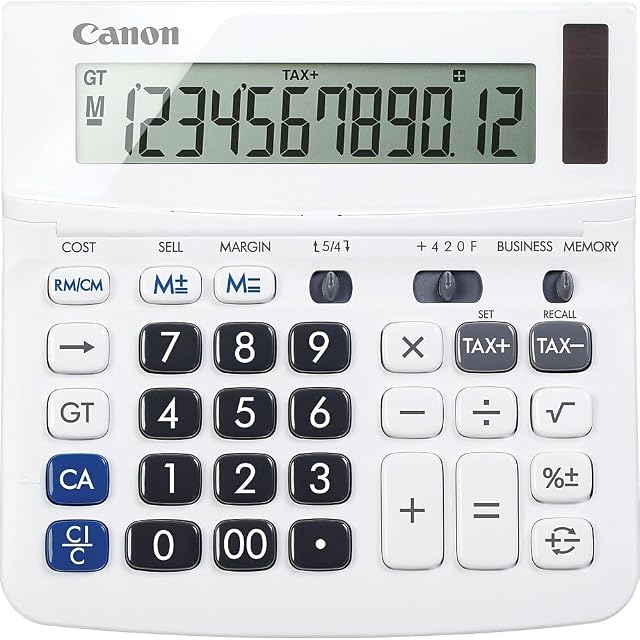 Canon WS-220TSG Bureau 12 Calculateur à chiffres avec calcul de la taxe et du coût/vente/margin, blanc