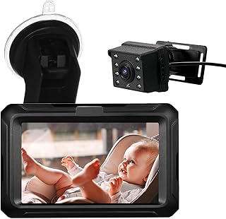Shkalacar 360° Baby Autospiegel, 1080P Rücksitzspiegel für Babys mit Kamera, 4,3 Zoll IPS Bildschirm, Nachtsichtfunktion, Einstellbarer Weitwinkel, Auto Rückspiegel für Kleinkinder Kinder Haustiere
