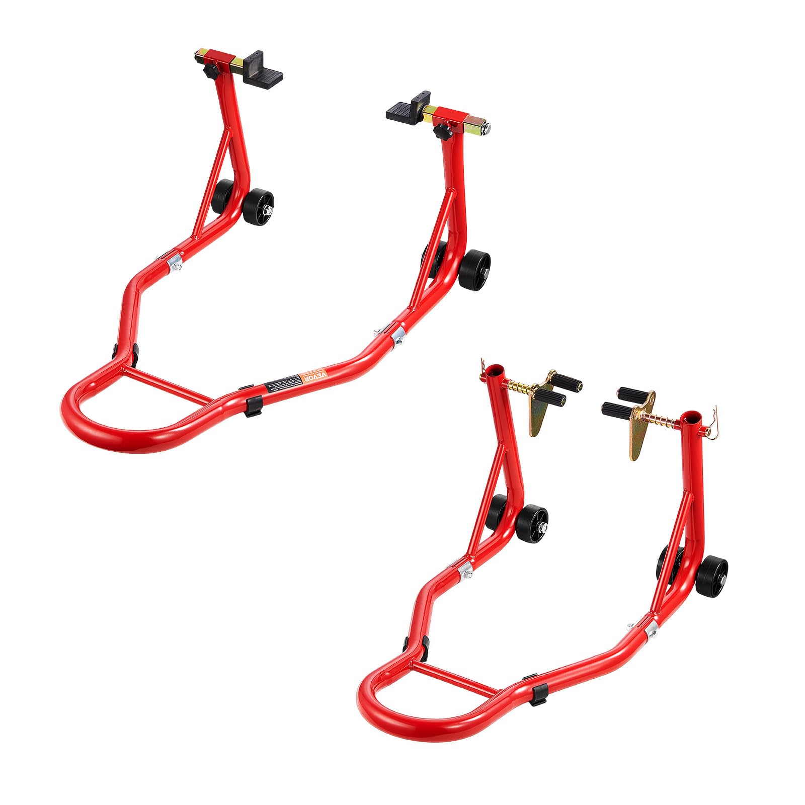 VEVOR Elevador de Caballete para Motocicleta, Capacidad de 390 kg, Combinado Delantero y Trasero, para Rueda Delantera, Compatible con Yamaha, Honda y Suzuki, Rojo, 680 x 450 x 350 mm