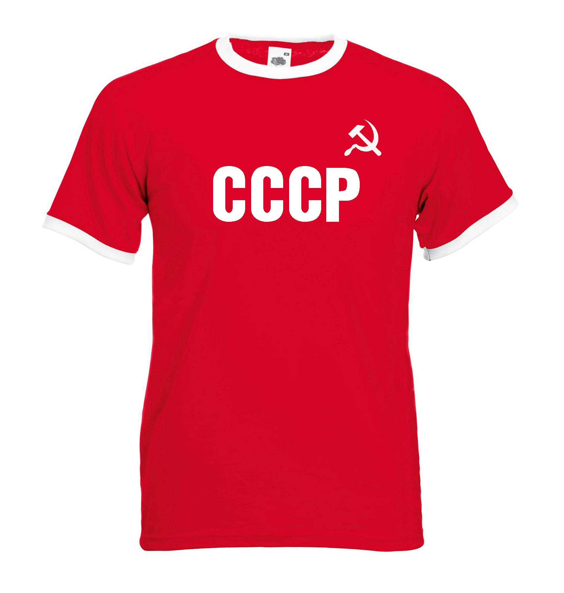zappatee CCCP Retro Soviet Union Hammer and Sickle Russia Ringer T Shirt M Red