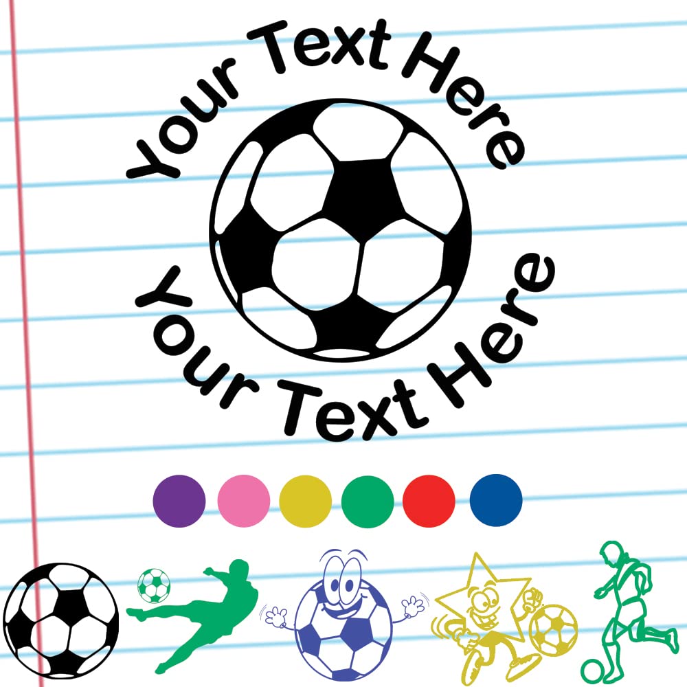 Classroom Capers Black/Blue/Gold/Green Football Stamp - Personalise Online. Self-Inking, Reinkable, Quality Custom Stamper, 22Mm Image. Choice Of 5 Fonts, 5 Images And 8 Ink Colours (Inc. )