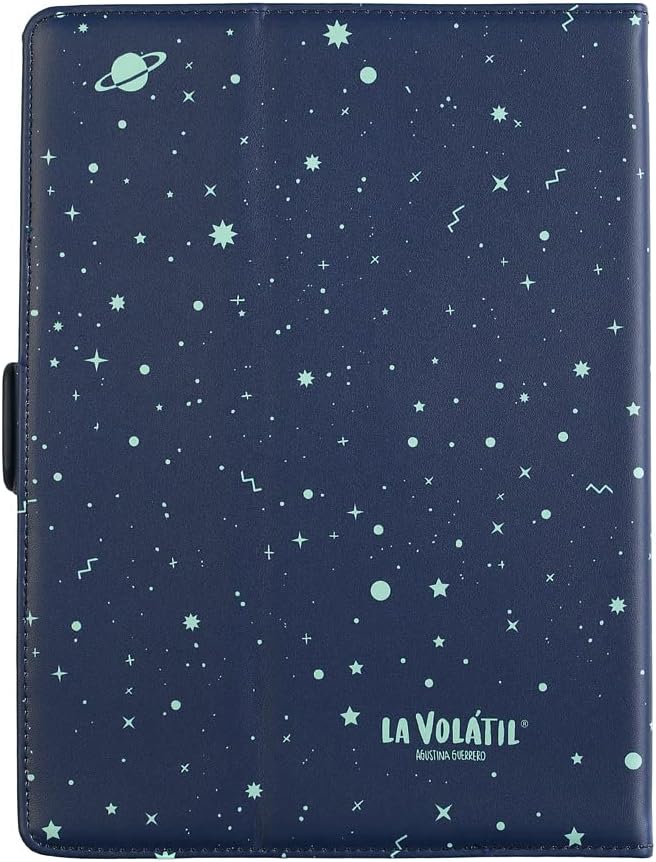 WONDEE Universal Tablet Case from 10.2 to 10.4 Inches - Book Type with UFO Design on Navy Blue Background