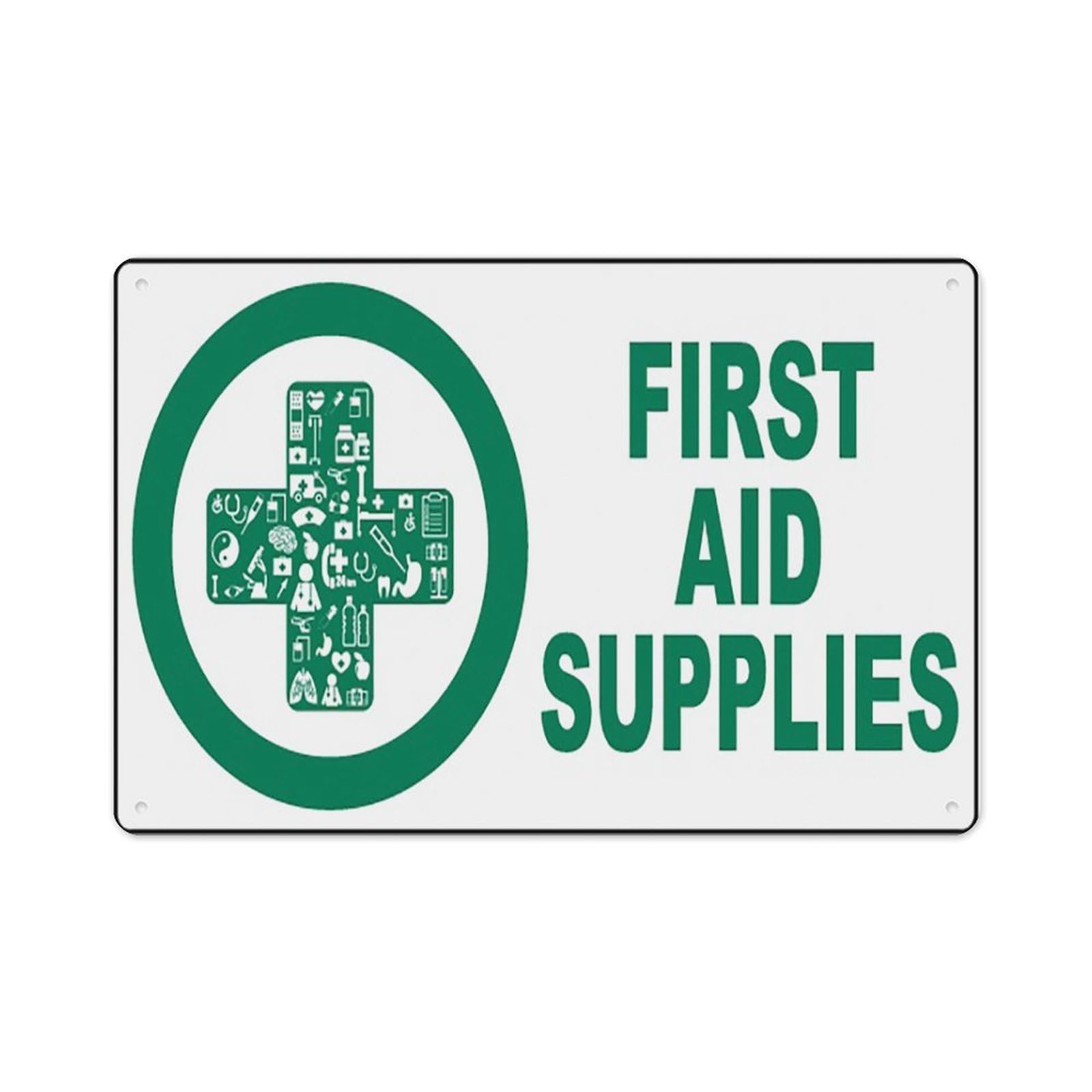 peiyeety First Aid Supplies Sign Aluminum Tin Warning Signs For Home Outdoor Garden 8X12 Inches