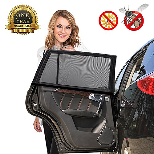 YANX 2 Pack Rear Side Car Sun Shades Universal Anti-Mosquito Car Window Shade Breathable Car Rear Window Sunshade for Baby, Children, Pets, Fits Most Car Sizes