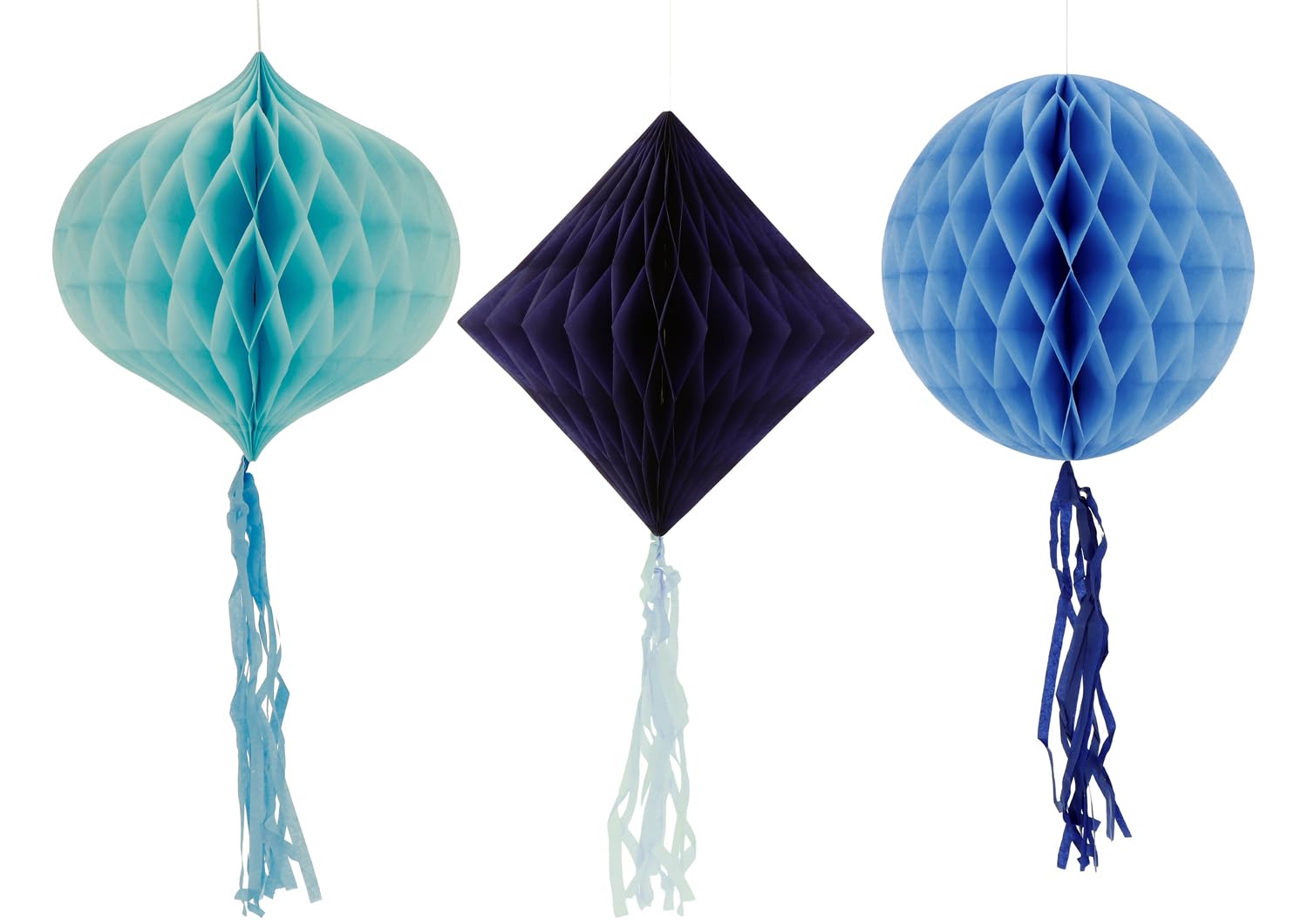 Folat 24321 Blue Paper Decorations, Honeycomb Ball Set, Bold, Blue, 3-Piece Wedding Party Decorations for Festival, Carnival, Birthday Decoration, Baby Shower and Baby Shower Boys