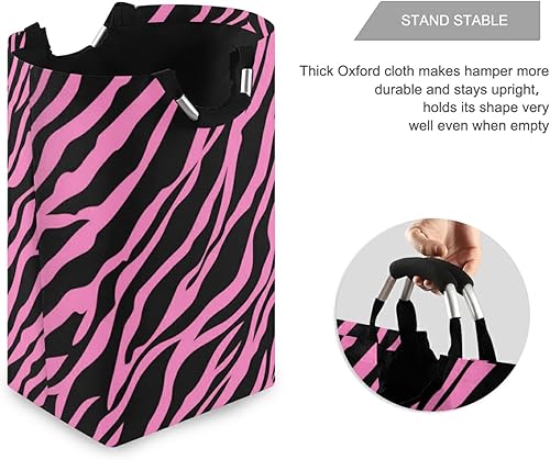 Miniatura 3 de Cesto de lavandería con asa de rayas de cebra rosa, cesta plegable para ropa sucia, organizador de lavandería grande