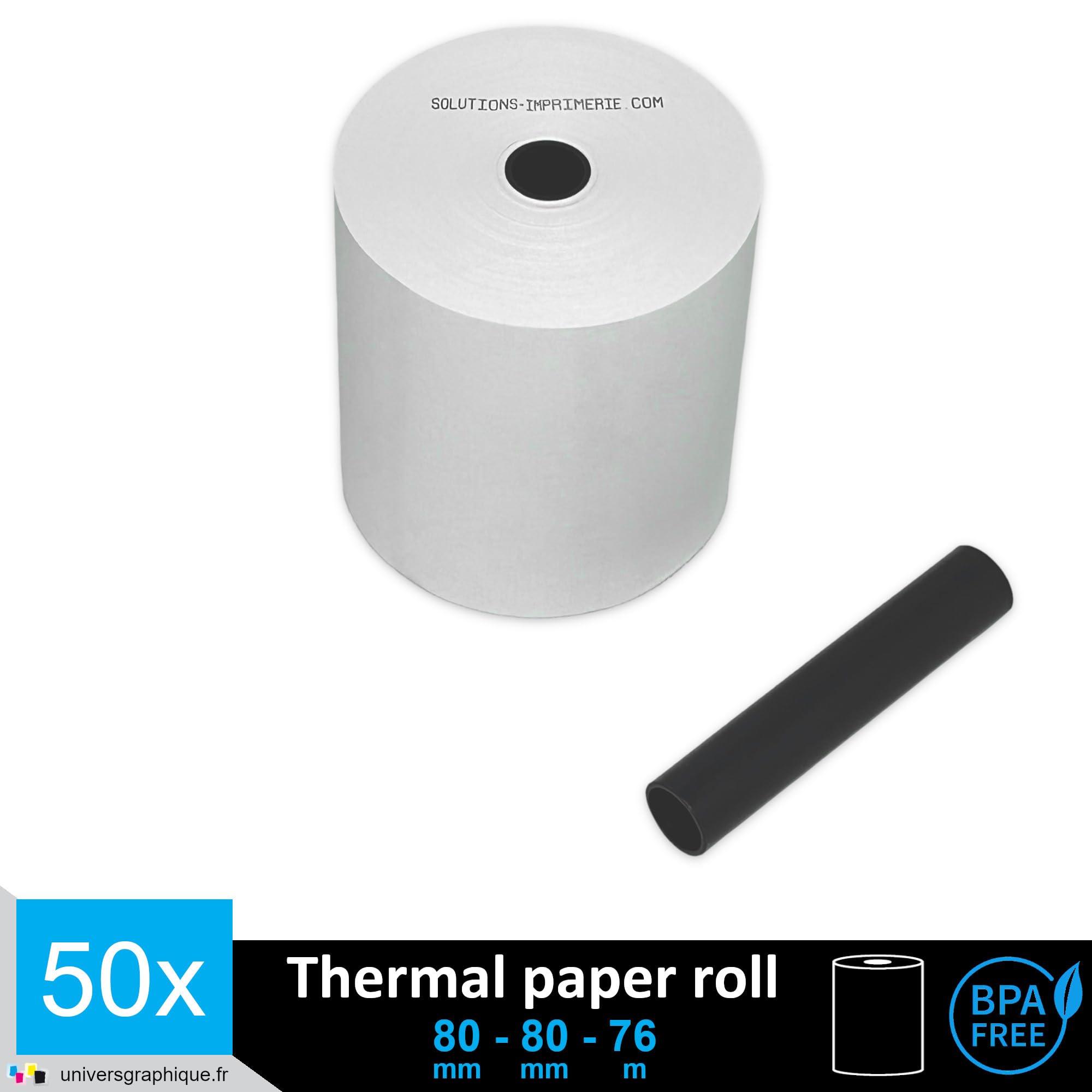 UNIVERS GRAPHIQUE 50 EC-Cash Thermorollen 80 x 80 mm, BPA-frei, 50 Blätter à 78,8 m Lauflänge, für EC-Geräte mit Thermodrucker, Kassensysteme und Thermodruckwerke