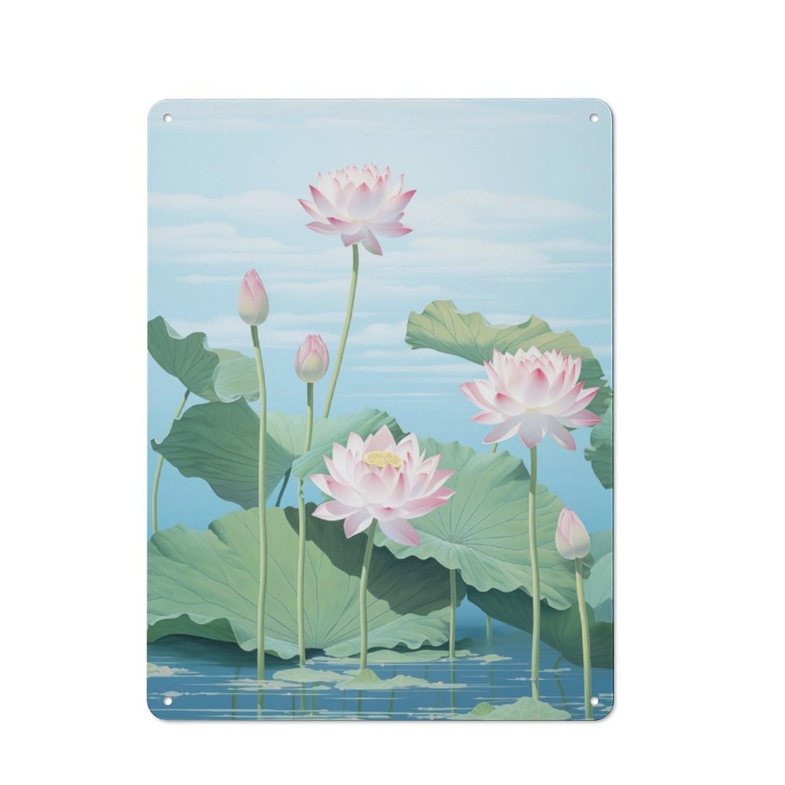 Junmoney Blue Japanese Lotus Flower Retro Tin Sign 40X30cm For Man Cave Or Games Room, For Collectors Decorating Games Rooms And Man Caves