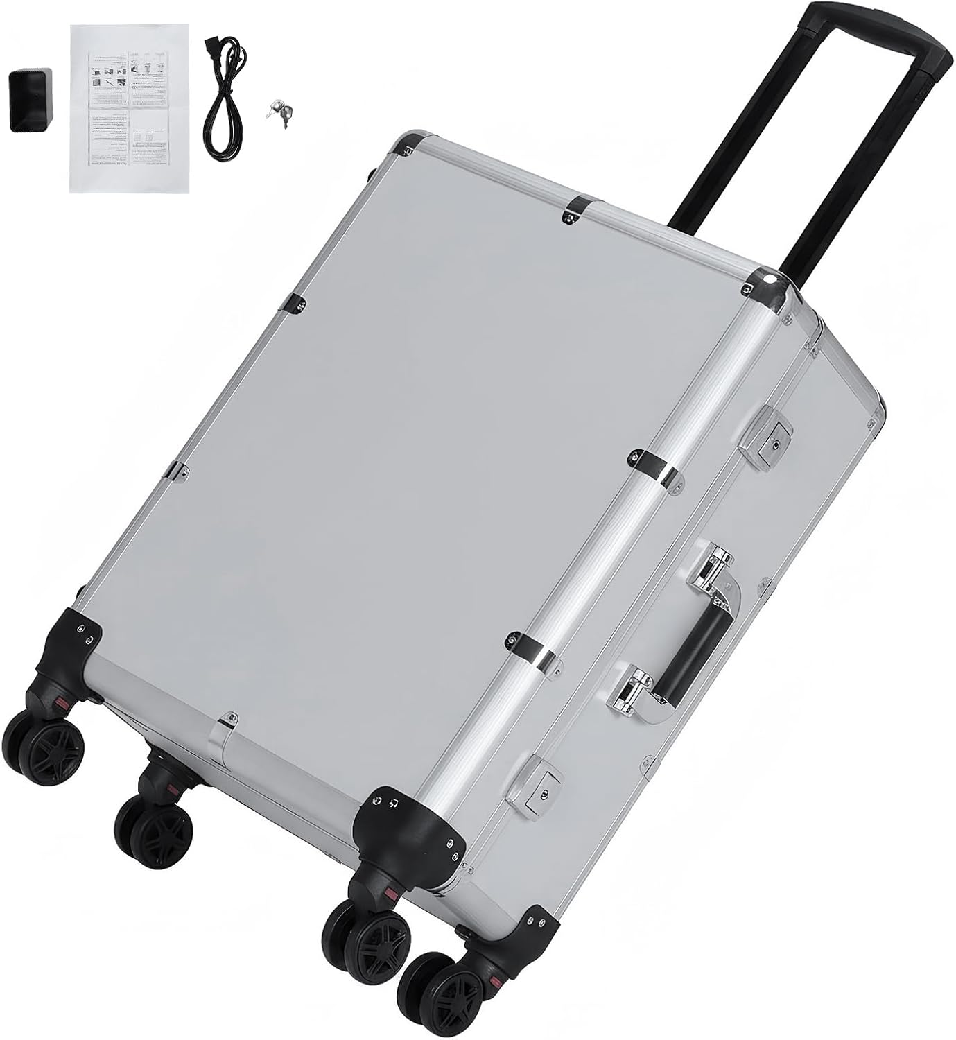 Rolling Professional Makeup Storage Organizer Box with Mirror and Lights Travel Cosmetic Organizer Box with Wheels Stands for Tr