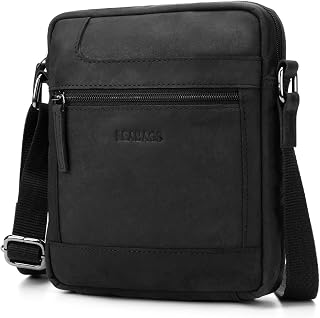 LEABAGS Leder Umhängetasche Herren - Messenger Bag Herrenhandtasche, Vintage Echtleder Crossbody Bag Herren, 2.2 l Handtaschen Arbeitstasche Tragetasche, Schultertasche für Männer (Nature Schwarz)