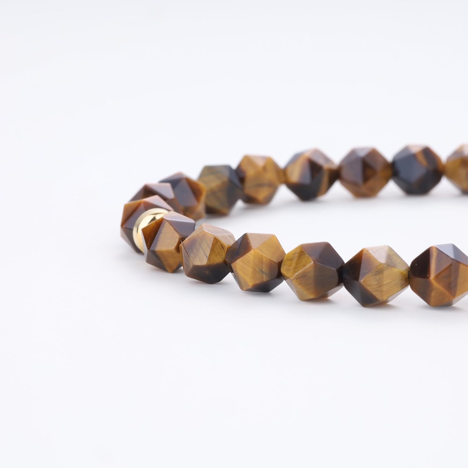 COAI Beaded Bracelet for Men, 8MM Faceted Natural Crystal Gemstone Bracelet for Men, Tiger Eye/Sodalite/Red Jasper/Golden Obsidian/Labradorite