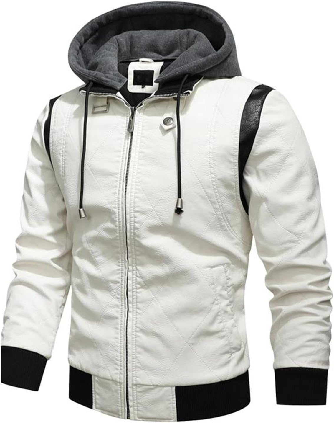 Men's Leather Jackets, Faux Leather Jacket For Men Lapel Zip-Up Slim Fit Coat With Back Embroidery Print, M-3XL