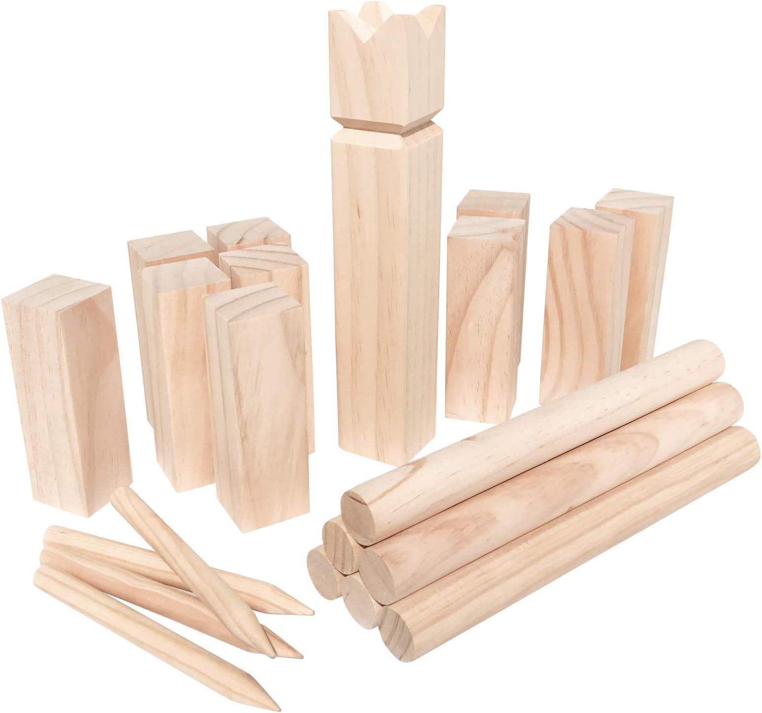Kubb Game 22-Piece Set – for 2-12 Players, Solid Wood, Viking Game Including Game Instructions and Net Bag – Swedish Chess Lawn Chess Throwing Game