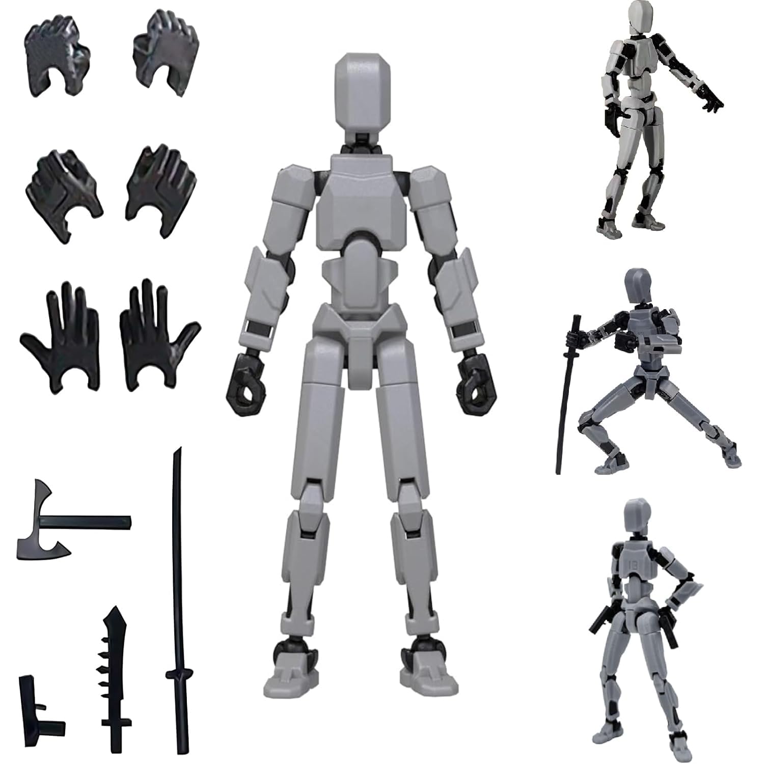 Dummy 13 Action Figure Toy, DIY Assembly 3D Printed Articulated Robot Figure, Fully Posable Jointed Desktop Collectible Decoration, Gift for Kids, Teens & Adults, Grey-image-25