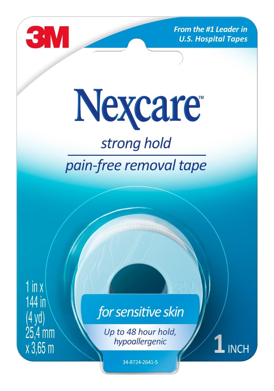 Nexcare Sensitive Skin Low Trauma Tape, 12 Count – Gentle Adhesive Medical Tape for Fragile or Delicate Skin, Hypoallergenic &amp; Latex-Free, Ideal for Post-Surgery Care, Pediatric Use, Frequent Changes