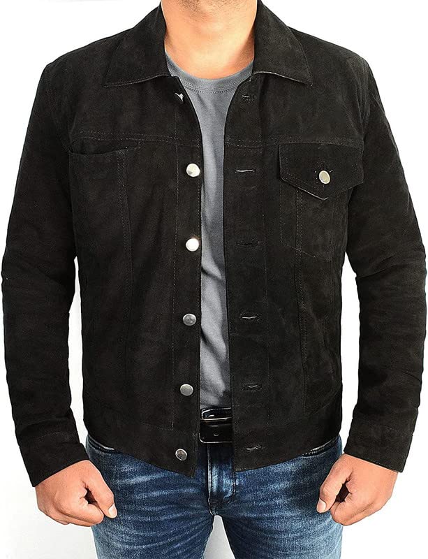 Men's Black Classic Trucker Style Casual Western Cowboy Lightweight Cotton Biker Jacket for Men2