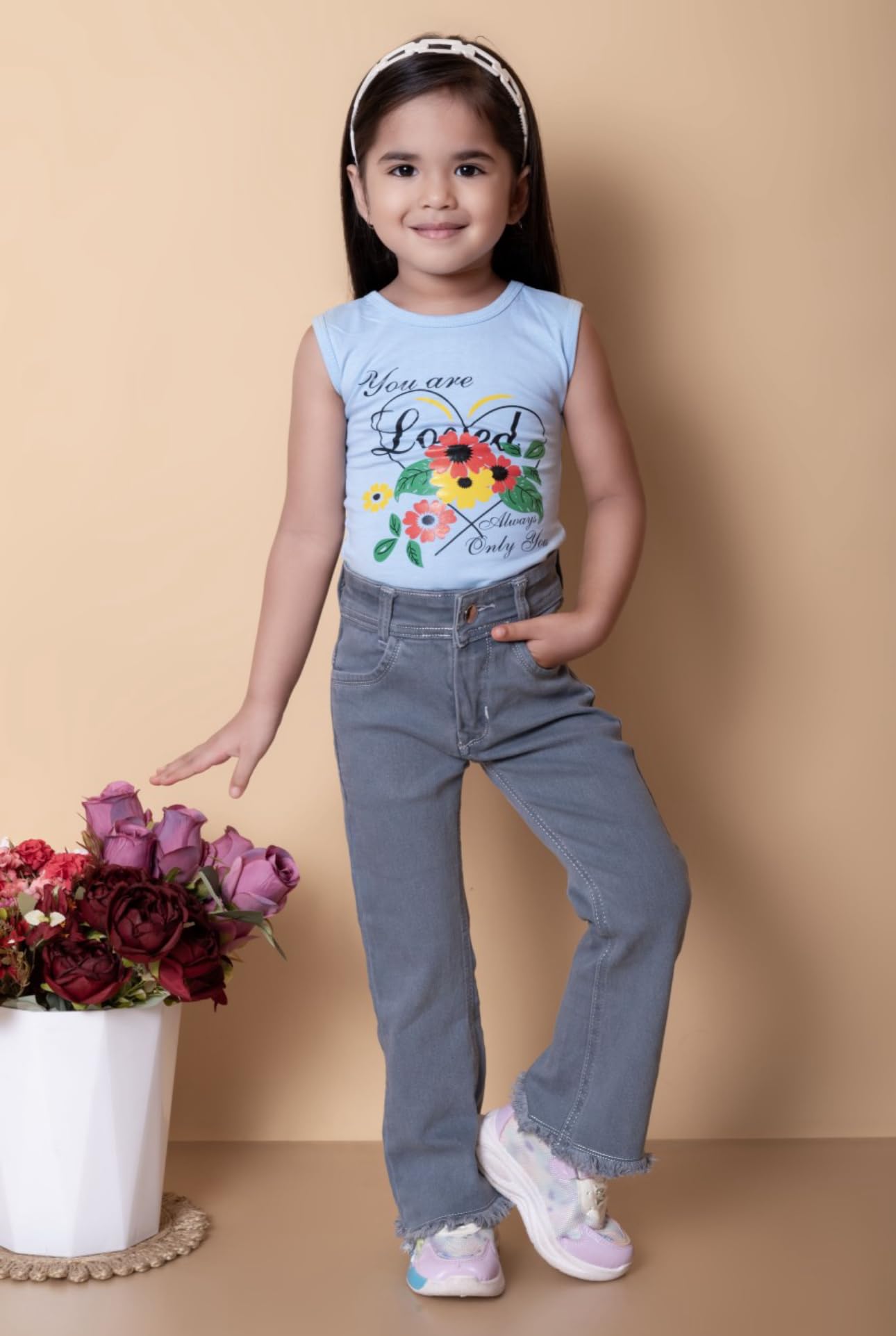 Girls Premium Flared Bootcut Denim Jeans, Furred (in, Age, 11 Years, 12 Years, Regular, Grey) 1