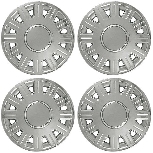 OxGord 16 inch Chrome & Silver Snap-On Hubcaps with 12 Spoke Compatible with 2003-2008 Ford Crown Victoria Standard Steel Wheel Covers
