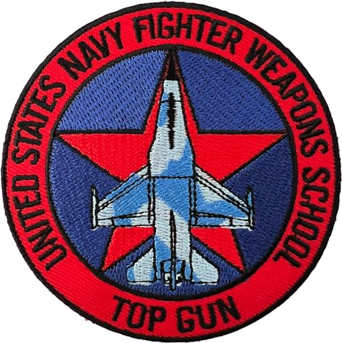 ELLU Top Gun Patch zum Aufbügeln oder Aufnähen auf Jacke Hemd United States Navy F14 besticktes Abzeichen, Durchmesser: 8.4 cm, Rund, Patch, 1 Stück