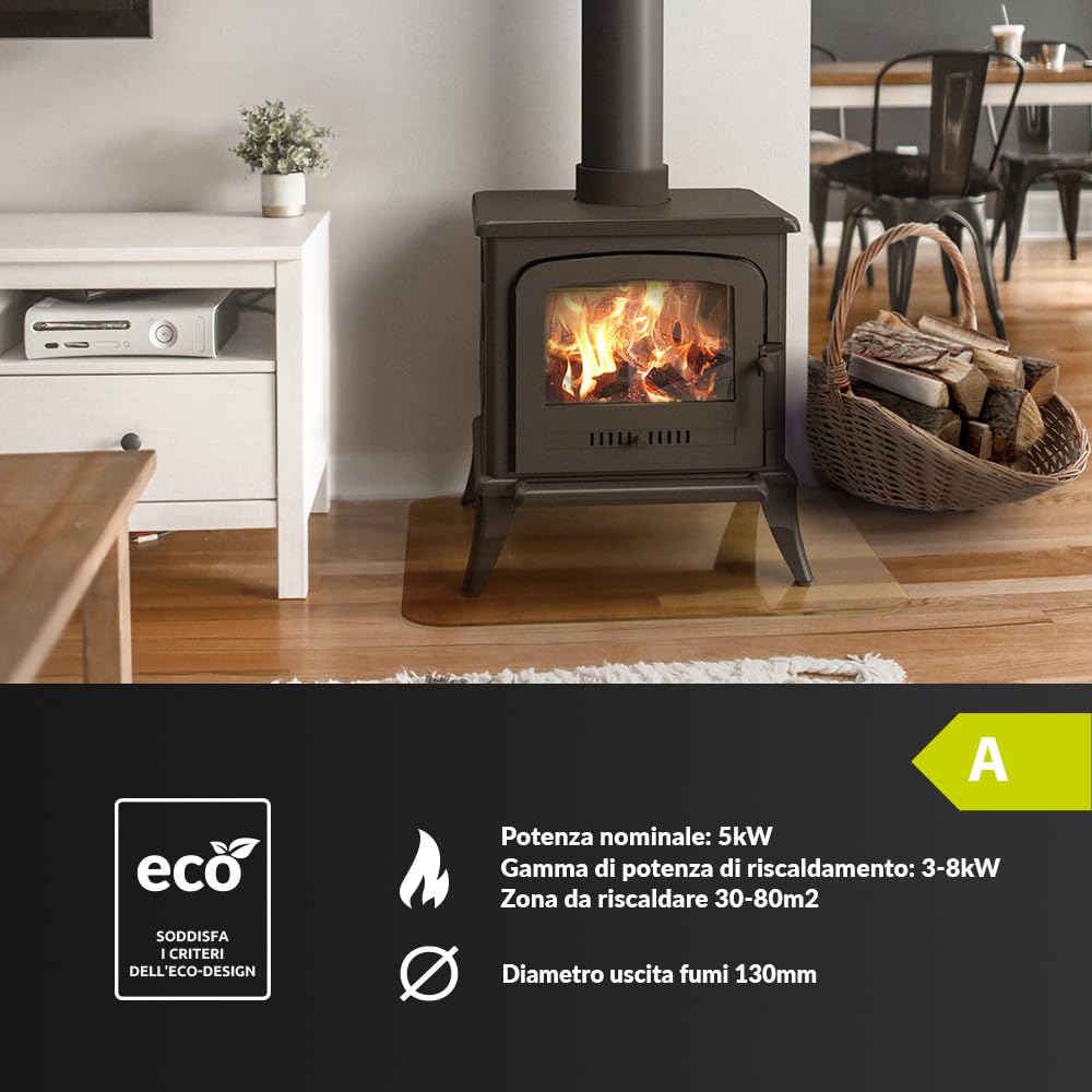 KRATKI Stufa a legna in ghisa KOZA K7 5kW Ø130mm - riscaldamento efficiente gamma di potenza 3-8kW, Stufa in ghisa economica ECO-DESIGN - Stufe Vintage & Svedesi - Classe di efficienza energetica A