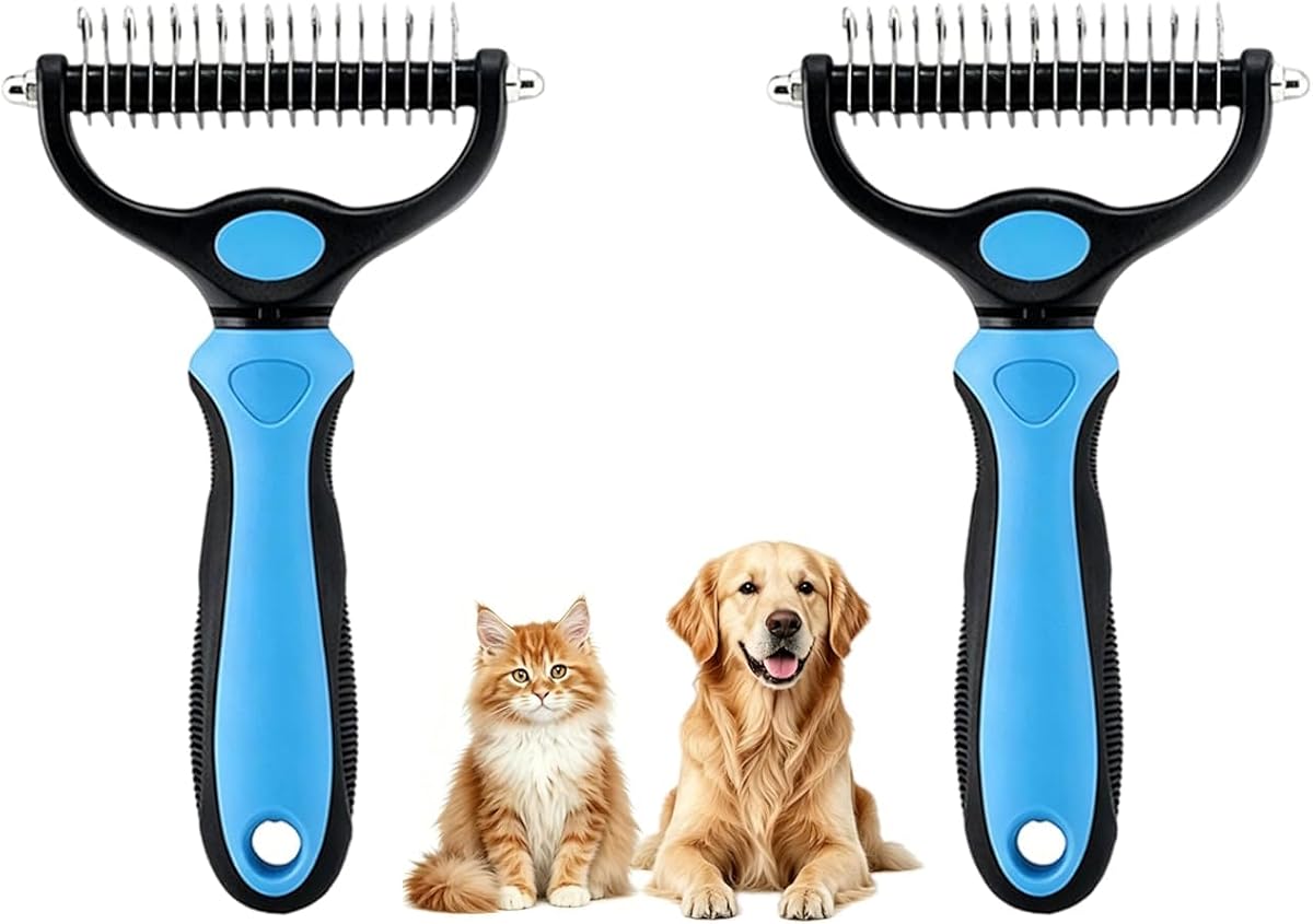 2-Piece Pet Pro Grooming Tool Undercoat Rake for Dogs and Cats