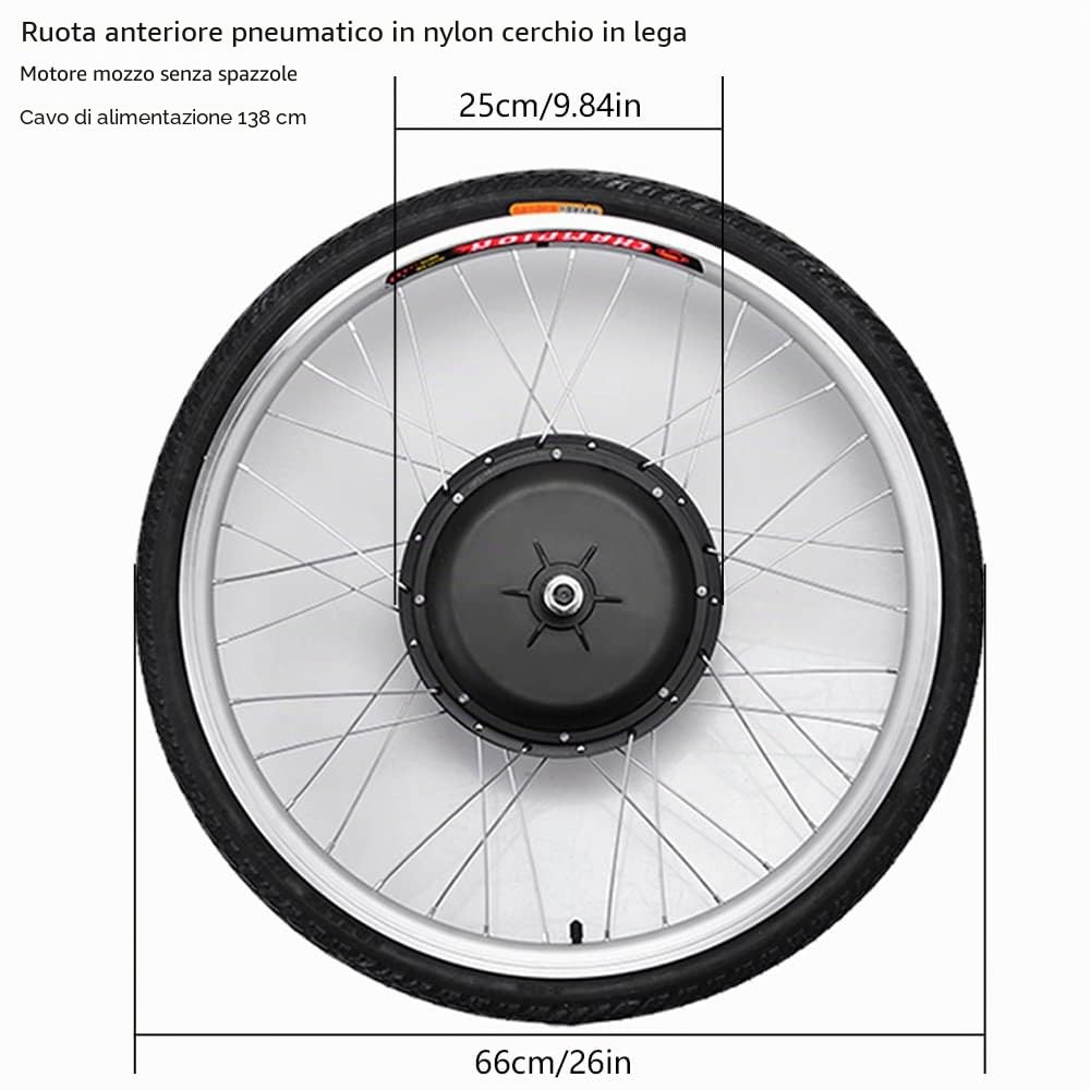 Kit di conversione per bicicletta elettrica 36 V 250 W 26" - Ruota anteriore - Motore anteriore
