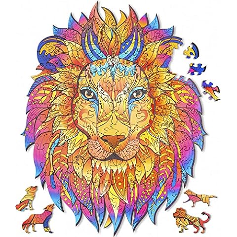 Wooden Jigsaw Puzzles for Adults, Unique Shaped Wood Puzzle, Animal Shaped Puzzles, Wooden Lion King Puzzle, Christmas Birthday Gift for Adults Teens, 10.2'' x 8.2'' Cover