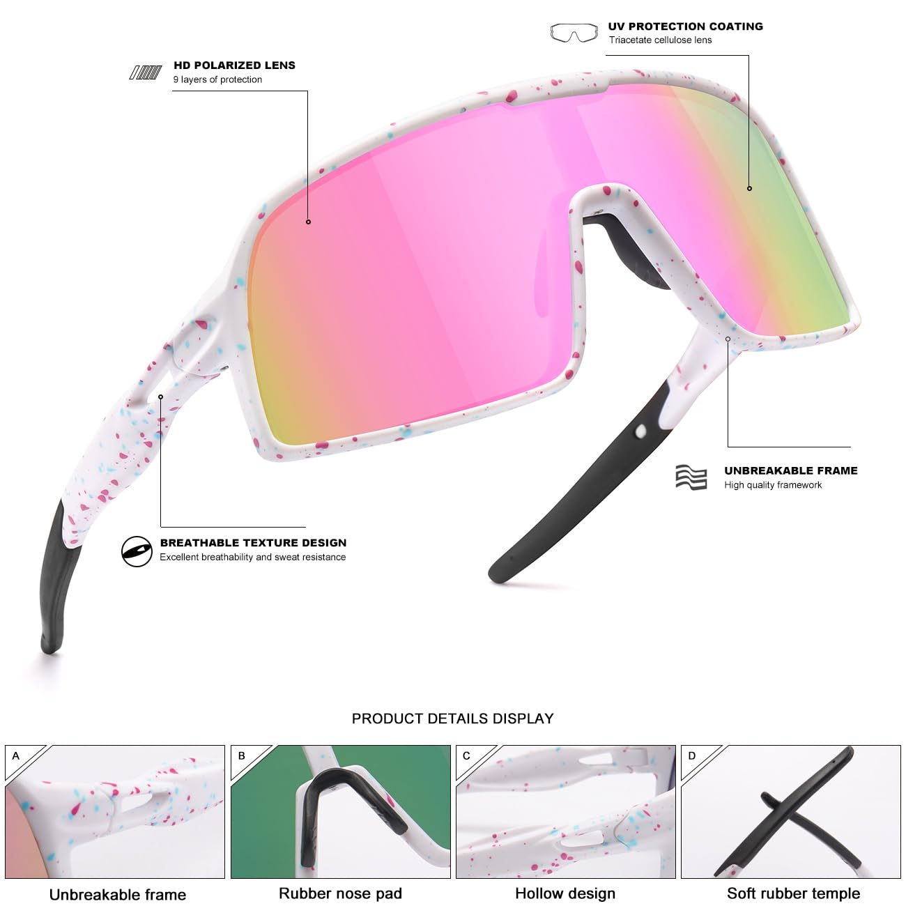 SEKKAF Lunettes de soleil de sport polarisées pour homme et femme, lunettes de cyclisme, protection UV pour VTT, course, pêche