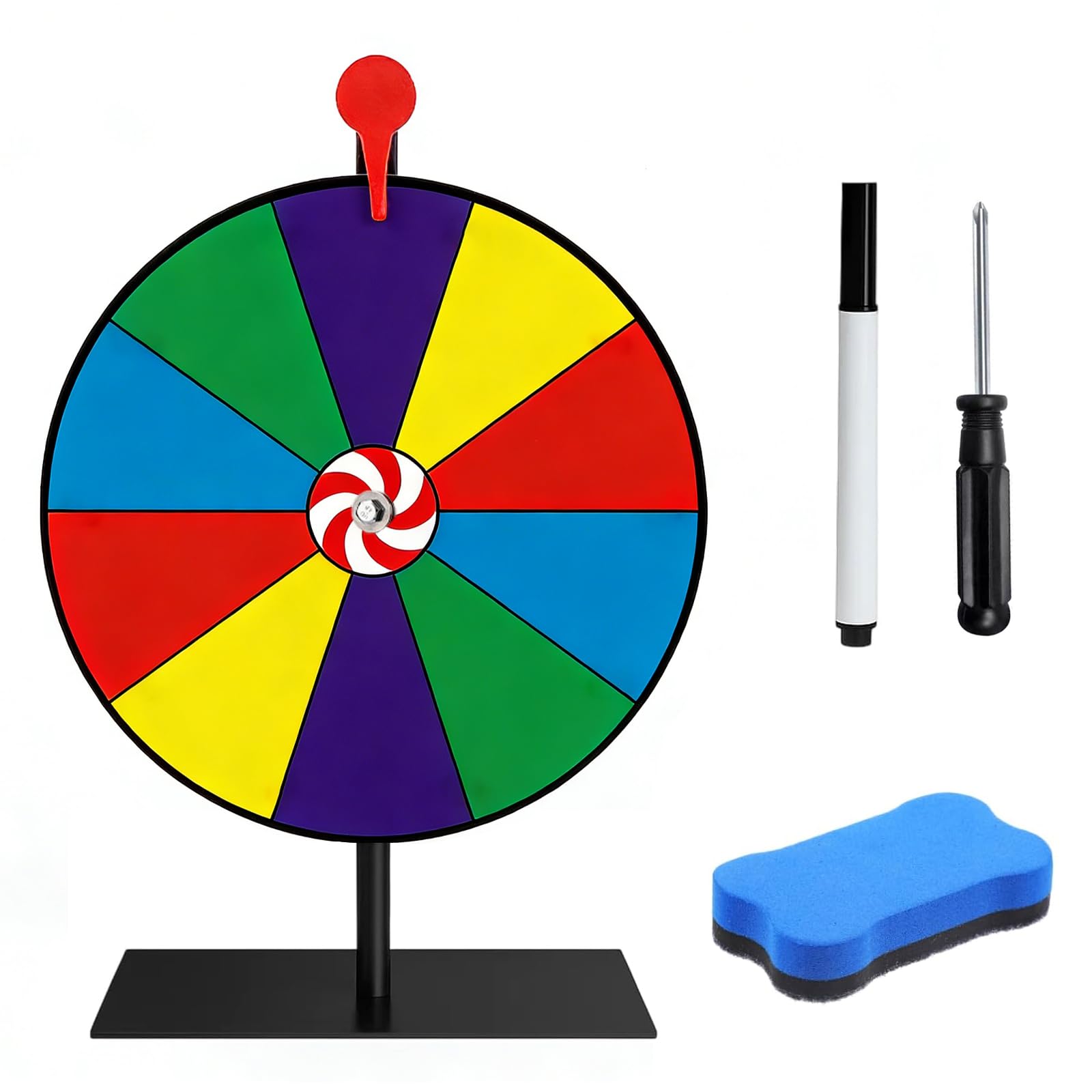Koło szczęścia 8", 10 slotów, małe koło szczęścia do obracania | Koło szczęścia na stół ze zdejmowaną podstawką, Wheel of Fortune z markerem do promocji, rabatów i przyborów edukacyjnych