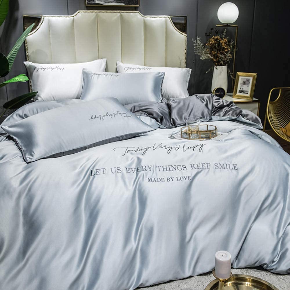 Duvet Cover Sets Double Bed,Net Red Ice Four-Piece Bed Supplies Jaked Naked Spring Autumn Summer Water Wash Bed Single Bed 笠-O_1.8 M Bed