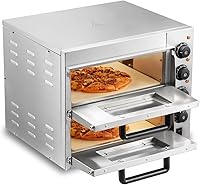 VEVOR 14-Inch Double Deck Countertop Pizza Oven, Stainless Steel Electric with Stone & Handle, 662°F Precise Control for Crispy Pizzas Home Restaurant
