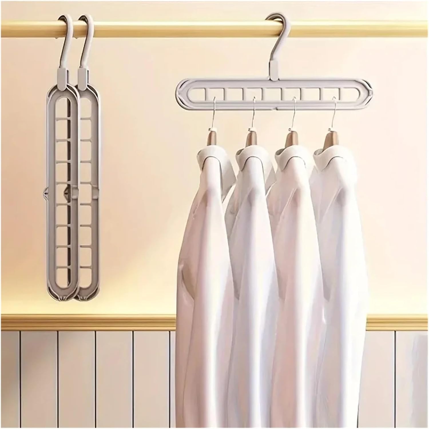 2-3 PCS 9-Slot Multifunctional Hanger Set Heavy Duty Plastic Clothes Organizer for Wardrobe & Bedroom Storage Space(Gray,3pcs)