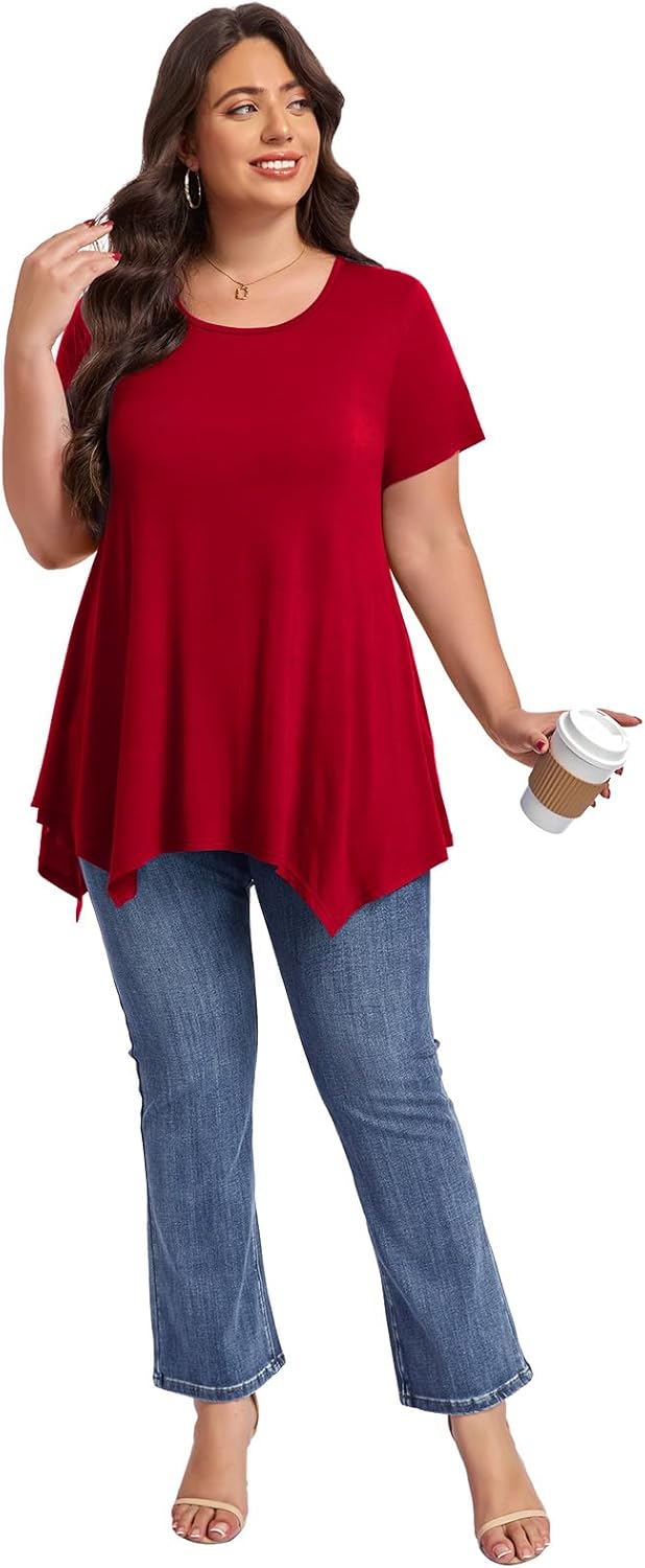LARACE Short Sleeve Shirts for Womens Plus Size Tops Casual Summer Clothes Asymmetrical Tunic Blouses - Image 6
