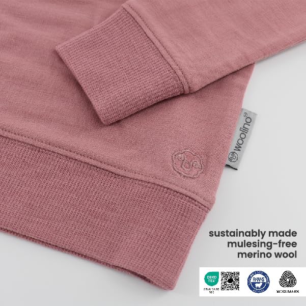 Woolino Soft Merino Wool Kids Sweatshirt - Crewneck Pullover Sweatshirt for Boys & Girls - Breathable, Moisture-Wicking & Temperature-Regulating Sweater, Mauve Pink, 3-4 Years3