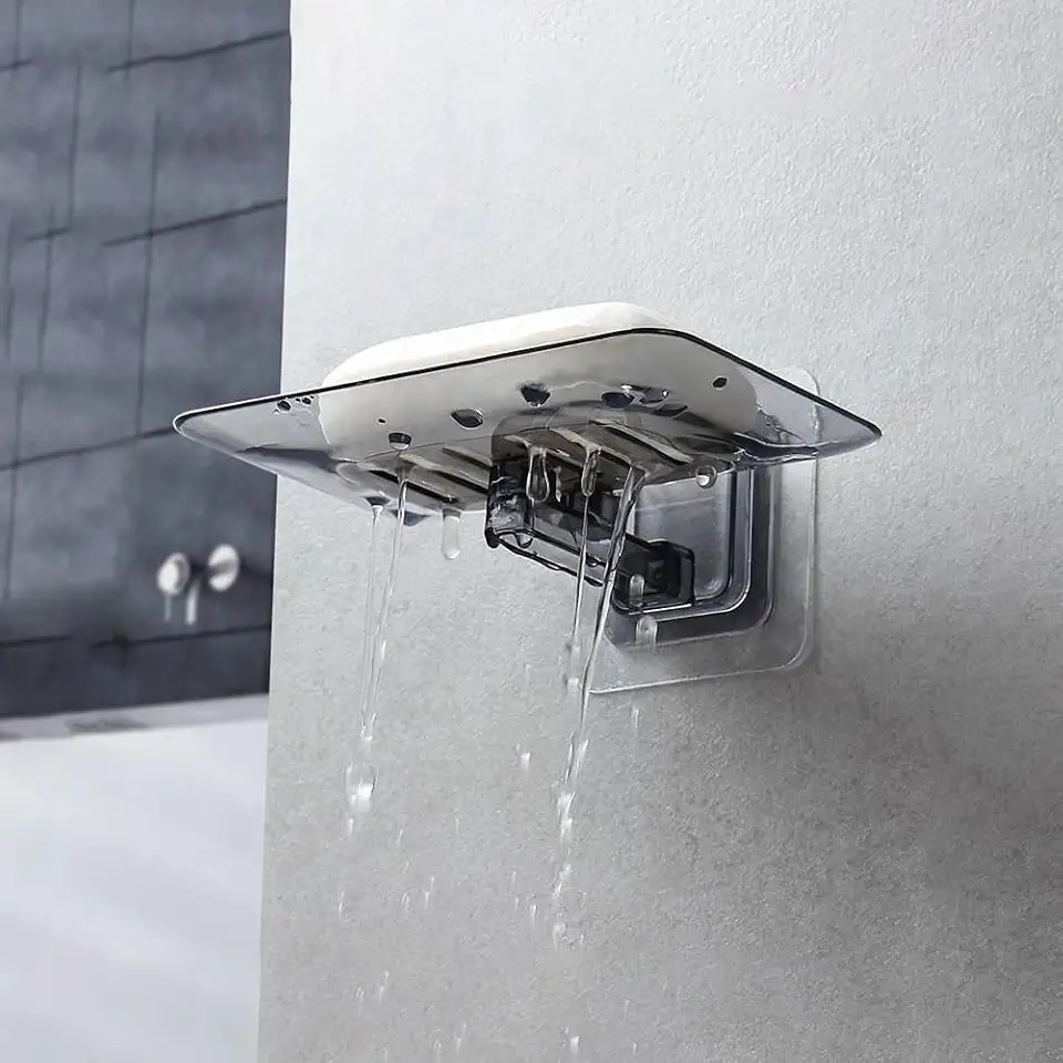 1 saboneteira para banheiro, montagem na parede sem costura, preto transparente