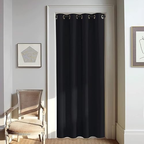NICETOWN Black Blackout Curtain 80 inch Length - Grommet Thermal Insulated Window Treatments Light & Sound Blocking Drapes for Living Room/Doorway, W46 x L80, 1 Panel