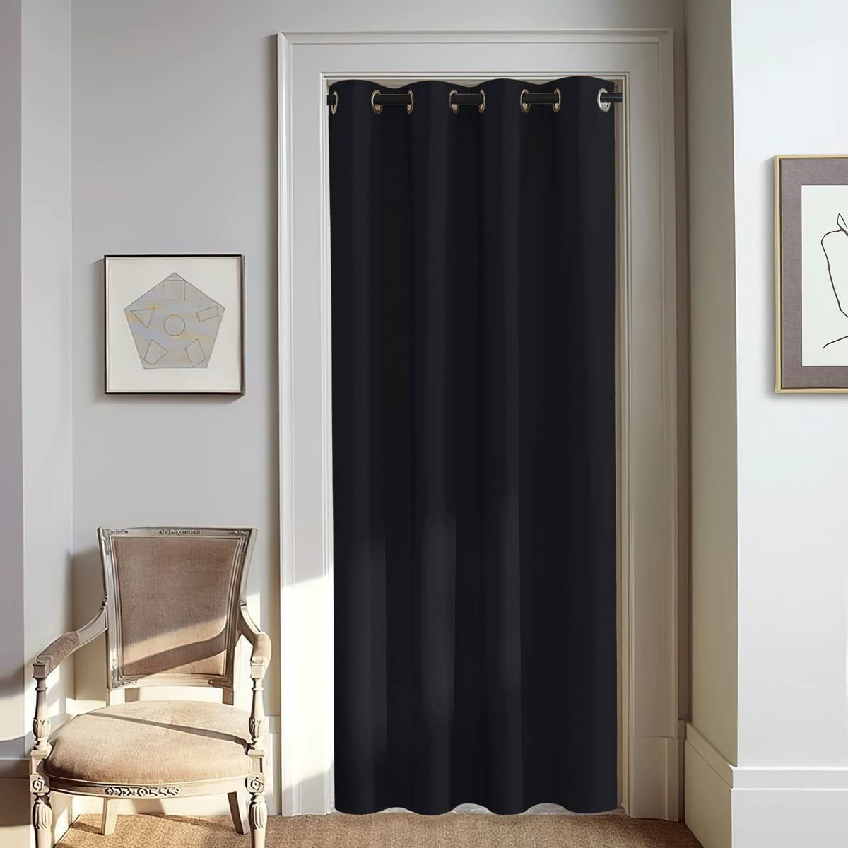 NICETOWN Black Blackout Curtain 80 inch Length - Grommet Thermal Insulated Window Treatments Light & Sound Blocking Drapes for Living Room/Doorway,