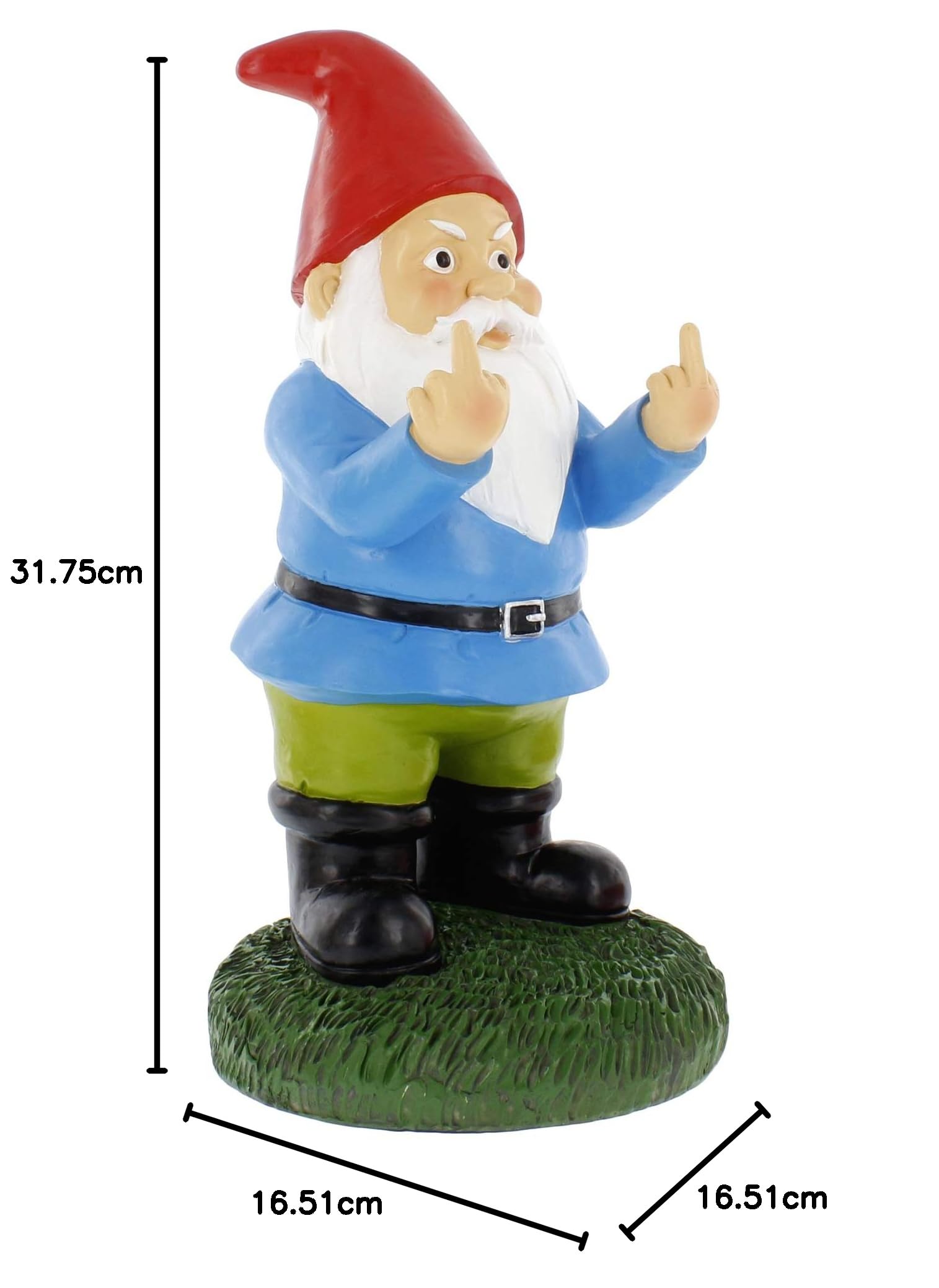 Gnometastic Statua krasnala środkowego palca, duża wysokość 31,8 cm - oryginalna figurka krasnala ogrodowego z podwójnym ptakiem, dekoracja i ozdoba trawnika, zabawne krasnale ogrodowe, ozdoba