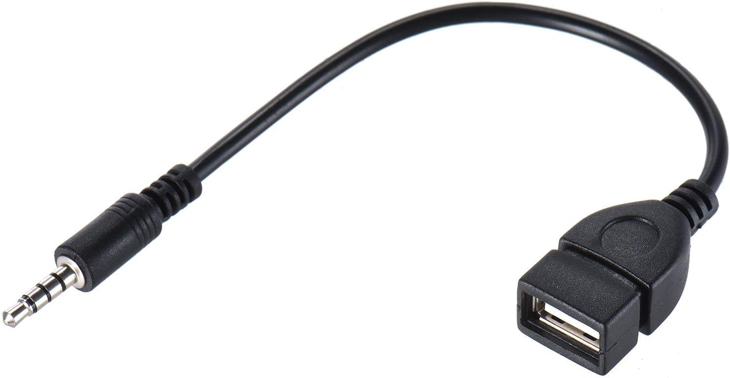 USB Female to 3.5mm Male Jack Plug Audio Converter Cable USB 2.0 to 3.5mm Plug Jack Car AUX Audio Converter Cable Cord (2-PACK)
