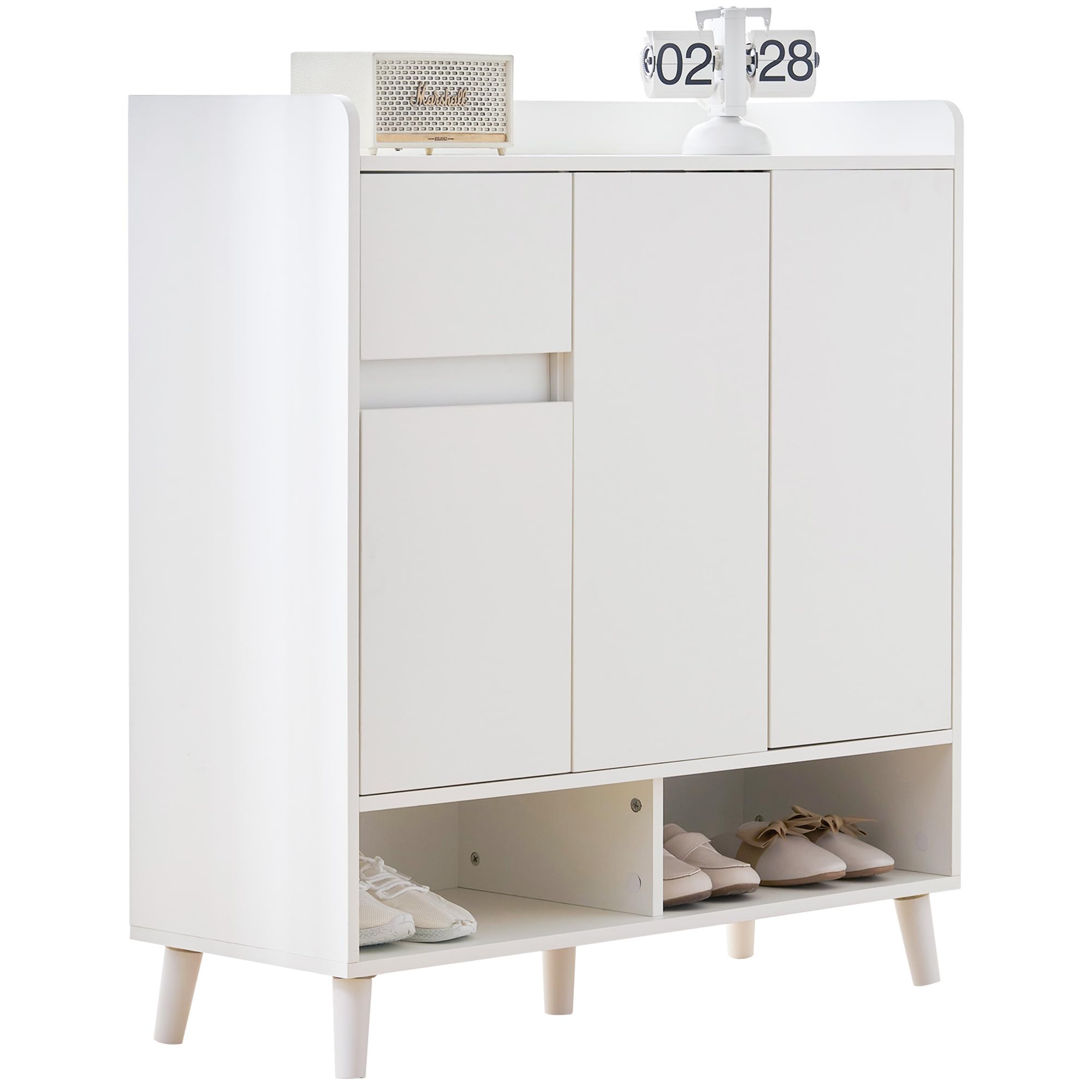 Shye Cassettiera/credenza/scarpiera con ripiani regolabili – Organizzatore per la casa minimalista con gambe in legno massello – Dimensioni: altezza 99 cm x larghezza 90 cm x profondità 35 cm