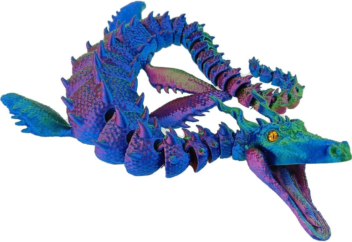 Articulated Dragon Fidget Majestic Sea Dragon with opening mouth 3D Printed Animals Flexible (Black Gold)
