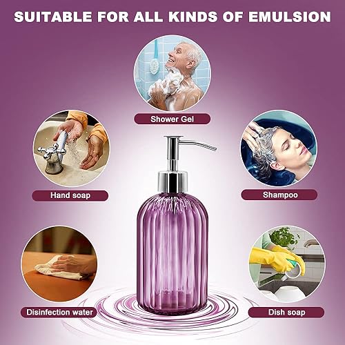 Miniatura 4 de Paquete de 2 dispensadores de jabón de vidrio con bomba, dispensador de jabón líquido de 13.5 fl oz para jabón, champú y loción para cocina, baño,