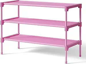 Kitsure Shoe Rack - Non-Woven Shoe Rack Shelf, Shoe Organizer for Closet, Entryway, Garage & Corridor, Stackable Shoe Shelves, 27.5" Wide - 3 Tier, Pink