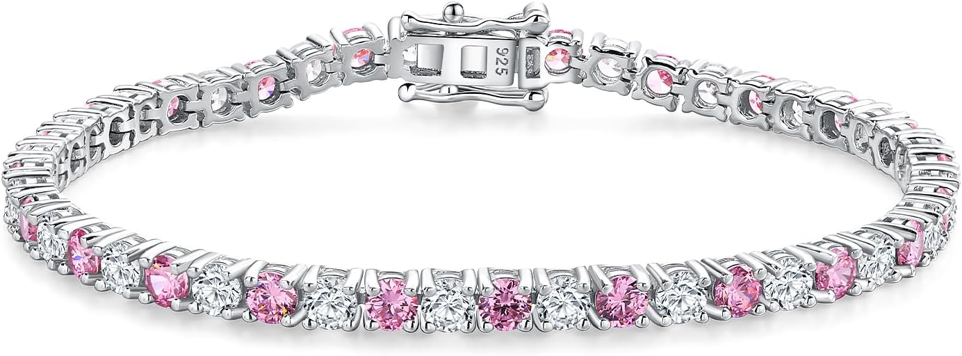 Birthstone Tennis Bracelets Sterling Silver 3.5mm 5a Cubic Zirconia Amethyst, Aquamarine, Emerald, Ruby, Peridot or Blue Sapphire Tennis Bracelet for Women with Toggle Clasp, 7.25"