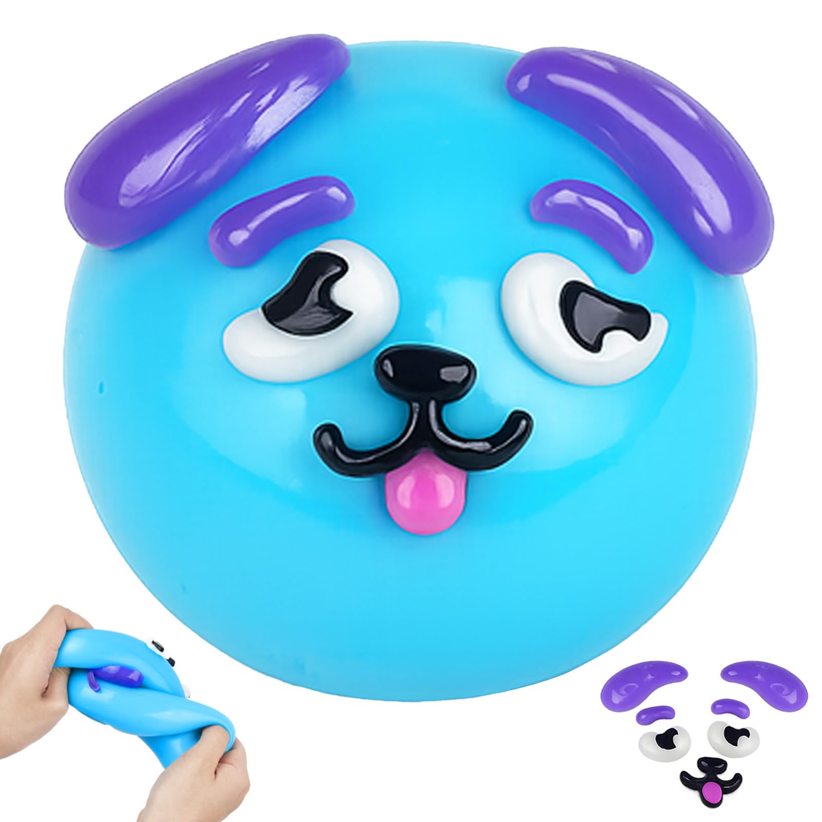 Squishy Fidget Toys, Squishy Toys with Interchangeable Faces, Dog Face Squishies Fidget Toys for Adults & Kids, Sensory Squeeze Toy for Autism Anxiety Stress Relief(Blue)