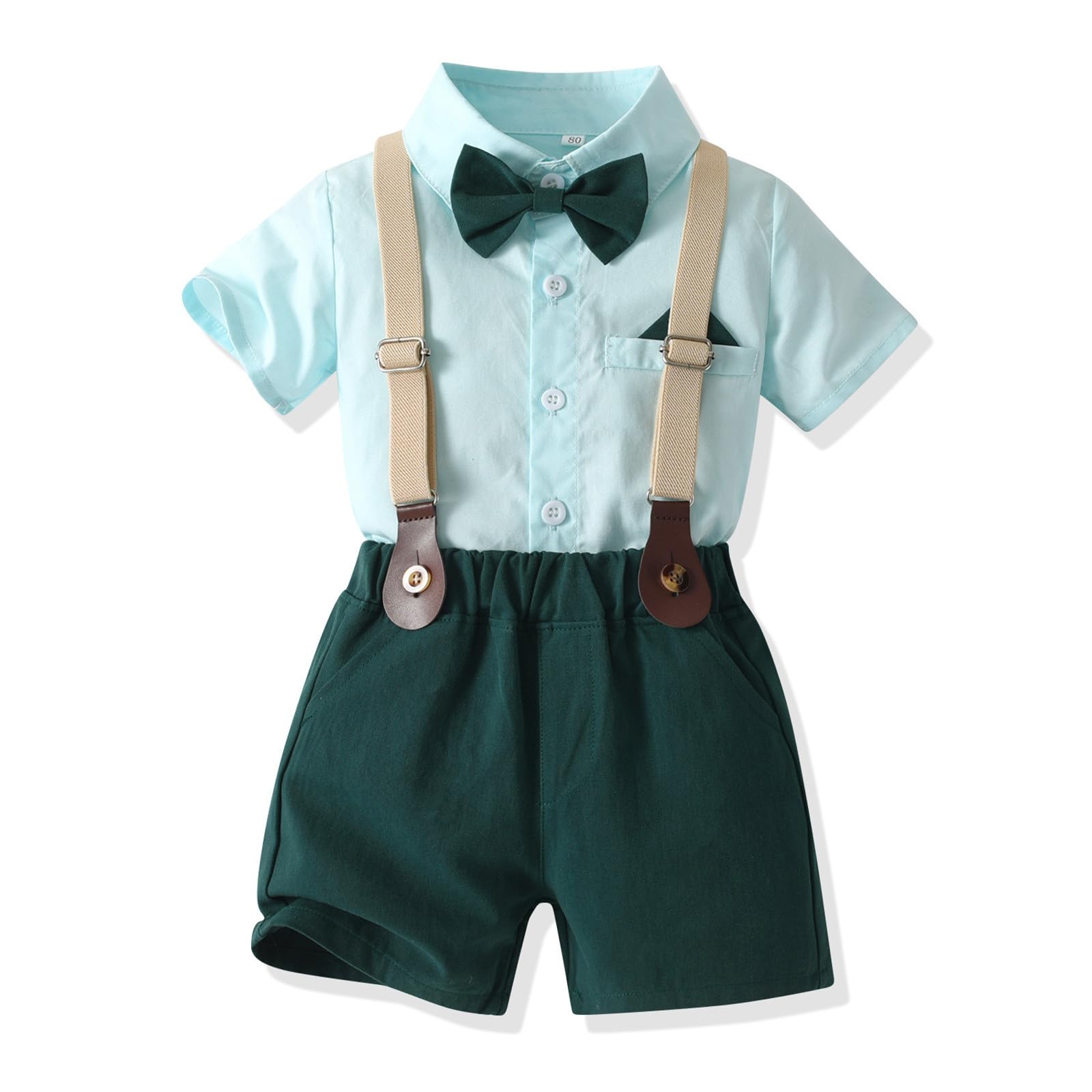 Traje de caballero para niño, camiseta con tirantes, pantalones cortos para niños, ropa de caballero, suéter para bebé y niño, 86 set, Verde militar., 18-24 meses